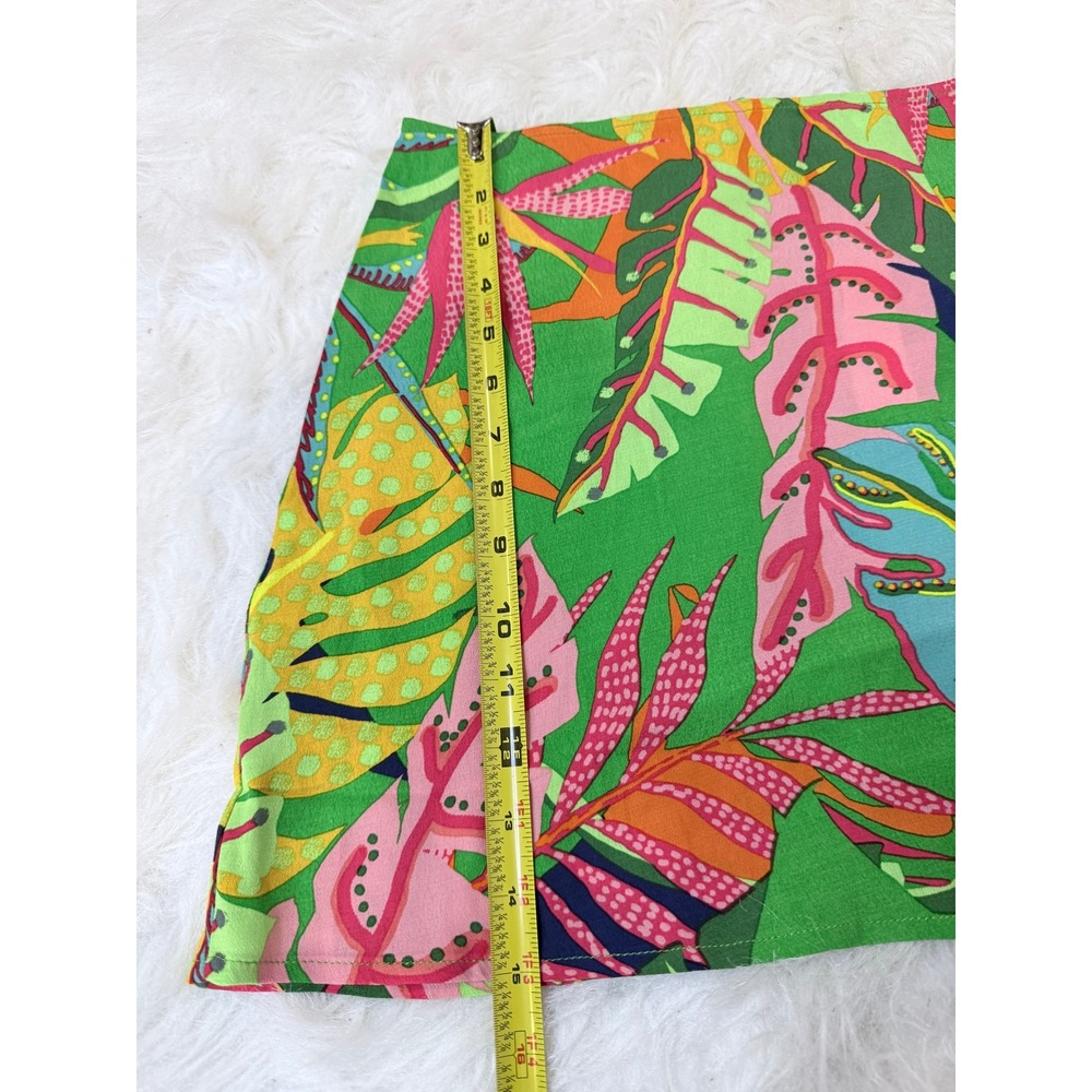Olivaceous Tropical Print Mini Skirt Green Pink Monstera Leaf Rayon Small NWT - Picture 6 of 7